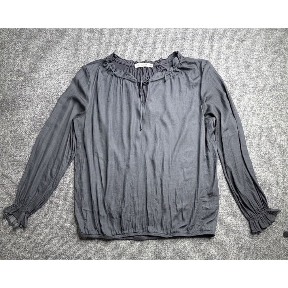 Acos&A  Blouse Women's ‎ XL Gray Ruffled Tie Front Lightweight Pleated